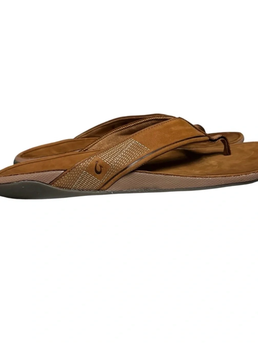 Like New! OluKai Tuahine Sandals Waterproof Leather Flip Flops Brown Mens 12